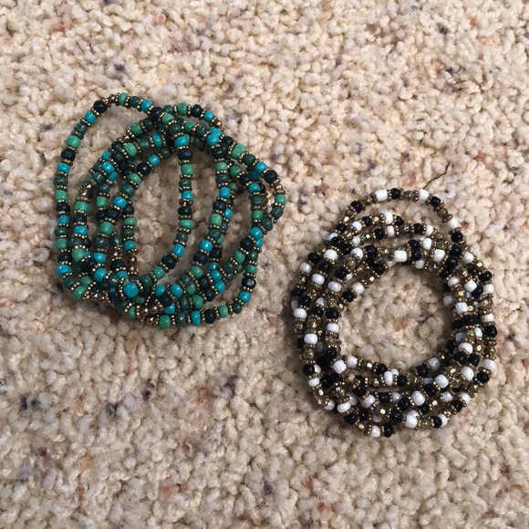 Vintage Stretchy Teal and White/Black Bracelets - Picture 1 of 4